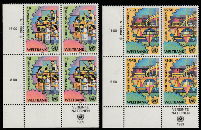 Natiunile Unite Vienna 1989-Banca Mondiala,blocuri de cate 4,dant,MNH,Mi.89-90