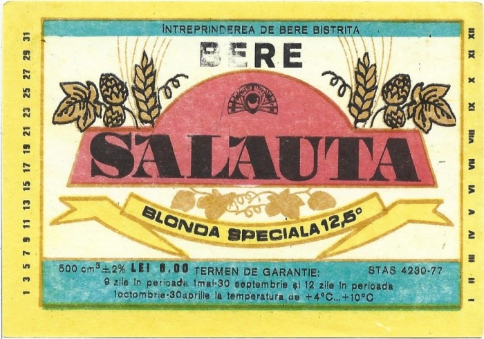 NI466 Etichetă bere blondă specială Salauta, &Icirc;ntreprinderea de bere Bistrița