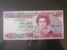 Rara! Eastern Caribbean Central-St.Vincent 20 Dollars 1988 foto