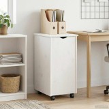 vidaXL Cabinet mobil cu roata Alb 34 x 39 x 65,5 cm Lemn de pin masiv 42028357
