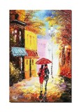 Cumpara ieftin Tablou stilizat pictat manual, Impreuna prin ploaie, 60x40cm ulei pe panza, Spectaculos