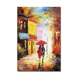 Tablou stilizat pictat manual, Impreuna prin ploaie, 60x40cm ulei pe panza, Spectaculos