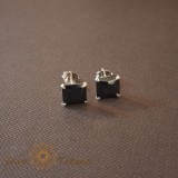 Cercei Unisex Argint 925 cu Cristal Zirconia Negru Patrat, 7 mm