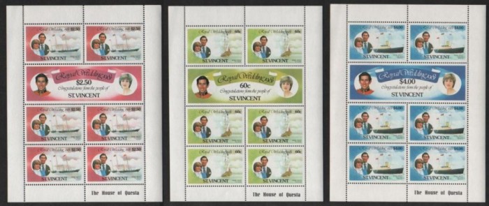 St. Vincent 1981 Diana &amp; Charles, Royal Wedding 1981, 3 perf.sheet, MNH AJ.109