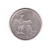 Moneda SUA 25 centi/quarter dollar 2000 P, Massachusetts, stare buna, curata, America de Nord, Cupru-Nichel