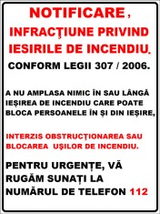 Placuta pentru notificare infractiune privind iesirile de incendiu foto