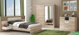 Set Dormitor Tiko, Sonoma, Dulap 200 cm, Pat 160x200 cm, 2 noptiere, comoda