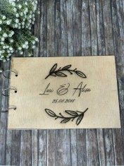 Guestbook personalizat,pentru nunta,din lemn,gravat la laser