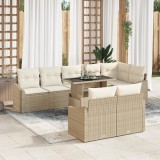 vidaXL Set de canapea de grădină , 9 piese, cu perne, bej, ratan sintetic
