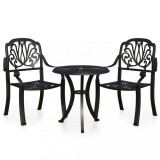 Set mobilier bistro, 3 piese, negru, aluminiu turnat