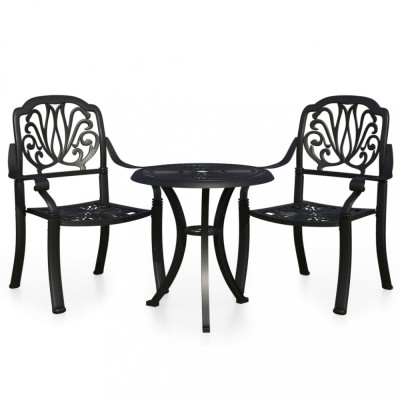 Set mobilier bistro, 3 piese, negru, aluminiu turnat foto