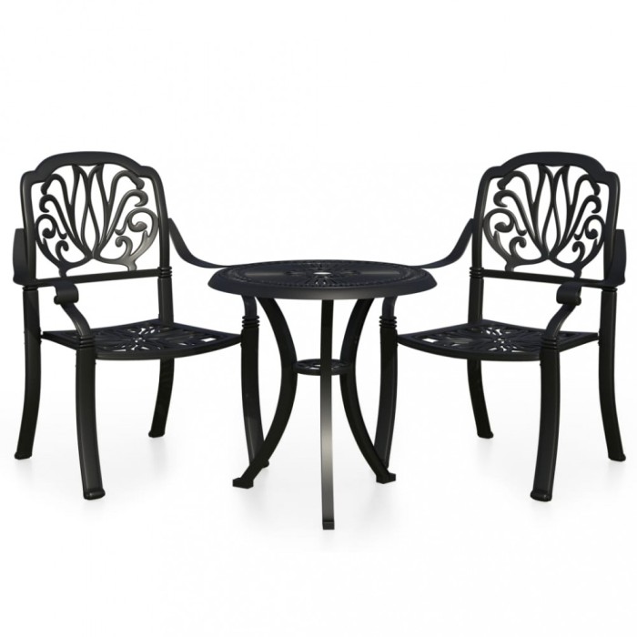 Set mobilier bistro, 3 piese, negru, aluminiu turnat