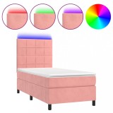 Cumpara ieftin Pat cu arcuri, saltea si LED, roz, 90x190 cm, catifea