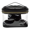 Portfard Transparent Valiza Negru 26x18.5x20.5cm PVC, Genta Cosmetice Machiaj, Organizator cu Fermoar Auriu