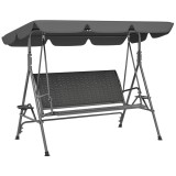 Outsunny Leagăn de Grădină 3 Locuri din Ratan PE cu Acoperiș Reglabil și Suporturi pentru Pahare, Leagăn de Exterior cu Cadru din Oțel, Capacitate 320