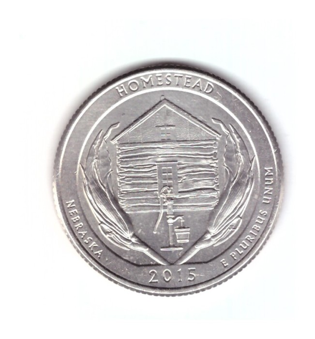 Moneda SUA 25 centi/quarter dollar 2015 P, Nebraska Homestead, stare foarte buna, curata