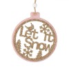 Ornament Brad de Crăciun, Model Let it Snow, Roz, Glitter Bej, 10cm, Lemn și Poliester, Oem