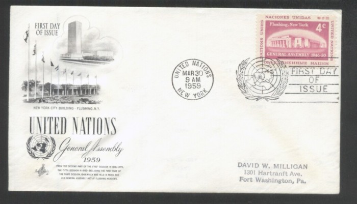 UN New York 1959 Flushing NY Mi.76 FDC UN.279