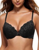 Cumpara ieftin Sutien Push-Up, Wingslove WL01, dantela florala, efect de marire, sustinere cu armatura , confort, look feminin si seducator, marime 75C, negru
