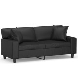 Cumpara ieftin Canapea cu 2 locuri cu pernute, negru, 140 cm, piele ecologica