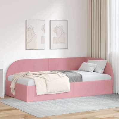 vidaXL Cadru de pat colțar cu headboard Roz 90 x 200 cm Catifea 42016649 foto