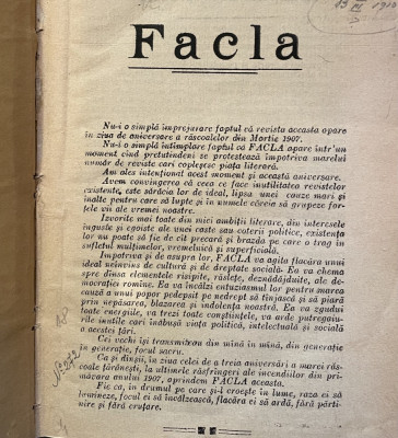 FACLA - REVISTA , ANUL I , AN INTREG 1910 foto