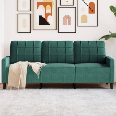 vidaXL Canapea cu 3 locuri, verde &icirc;nchis, 180 cm, catifea