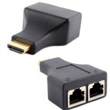 Extensie prelungire HDMI prin cablu retea RJ45, Active, prelungitor HDMI prin lan, HDMI tata la RJ45 mama, pentru monitor videoproiector, tv si alte d