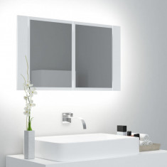 Dulap de baie cu oglinda si LED, alb, 80x12x45 cm GartenMobel Dekor
