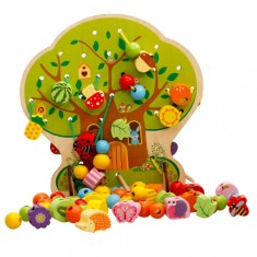 Joc Montessori 2 in 1 Pomul cu fructe, snuruit si insirat, 7Toys