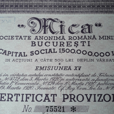 5000 Lei 1945 Mica Bucuresti Certificat provizoriu/actiuni vechi Romania 75521 foto