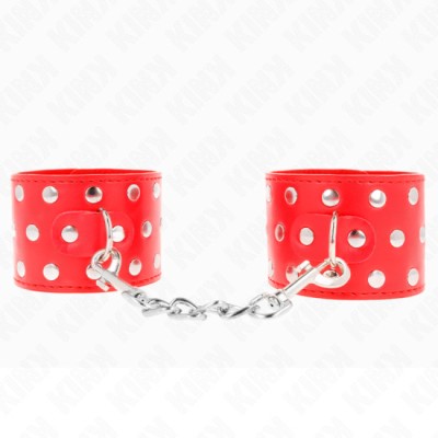 KINK - WRIST RESTRAINTS WITH SNAP FASTEN FULL OF RIVETS RED ADJUSTABLE 19-24 CM X 5.5 CM foto