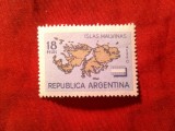 Timbru Argentina 1964 - Harta - I-le Malvine , 18p