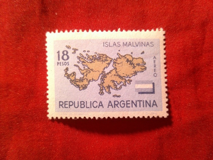 Timbru Argentina 1964 - Harta - I-le Malvine , 18p