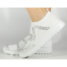 Pantofi sport slip-on albi tricotati elastic 138175