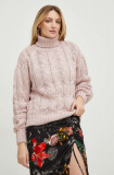 Cumpara ieftin Answear Lab pulover de lana femei, culoarea roz, călduros, cu guler