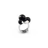 Inel Argint 925 Placat Rodiu, Agat Negru Fațetat, Trilogy, Reglabil, 8-12mm, Cutie Cadou, Made in Italy