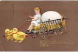 Ilustrata veche de Paste Husveti udvozlet cu caruta (circulata 1906)