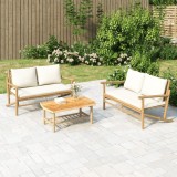 VidaXL Set mobilier de grădină cu perne alb crem, 2 piese, bambus