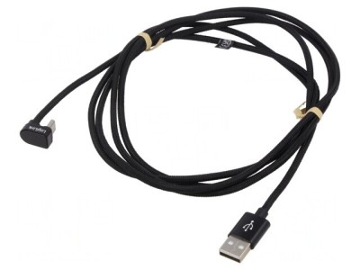 Cablu USB-C la USB-C unghi 2m negru 60W 3A foto
