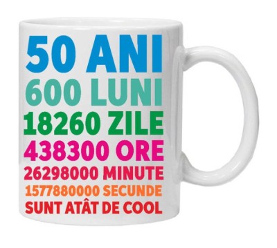 Cana alba personalizata &amp;quot;50ani 600luni .... &amp;quot; 50, INOVATIX&amp;reg;. 330ml foto