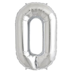 Balon din folie metalizata, Cifra 0, aniversare, 80 cm, Argintiu