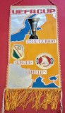 Fanion (de colectie) meci fotbal Legia Varșovia - Dnipro Dnipropetrovsk (UEFA CUP 1986) dim mari 43x24 cm