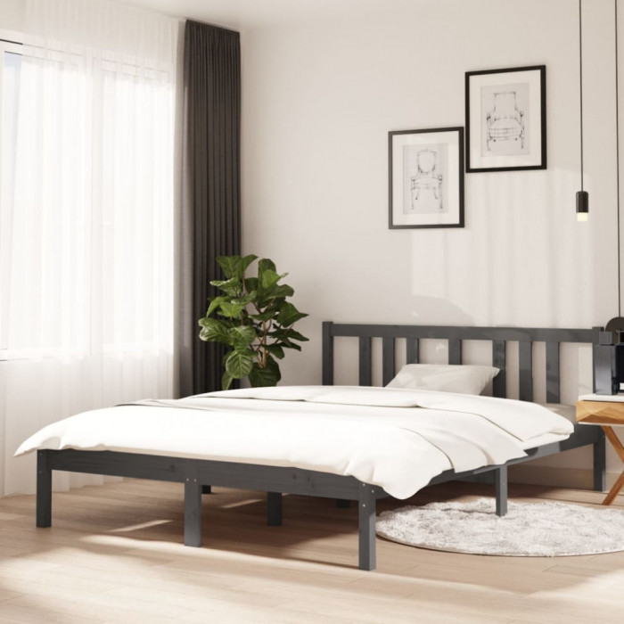 Gossi cadru de pat dublu, gri, 135x190 cm, lemn masiv