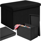 Taburet cu spatiu depozitare, capacitate 54 litri, catifea neagra, 60x30x30 cm