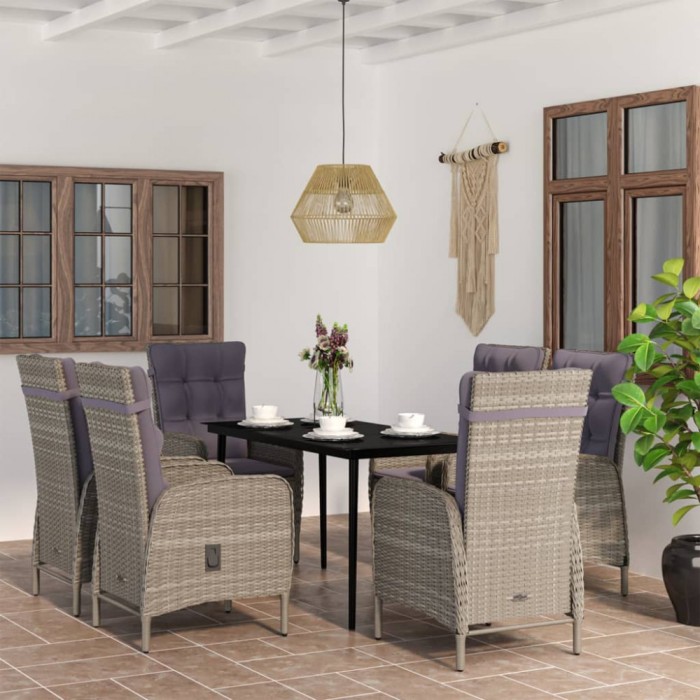 Gossi set de servit masa pentru gradina, 7 piese, gri si negru