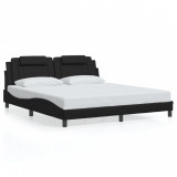 VidaXL Cadru de pat cu lumini LED, negru, 180x200 cm, piele ecologică