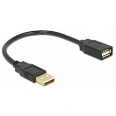Cablu periferic Delock USB 2.0 Male tip A - USB 2.0 Female tip A 0.15m negru foto