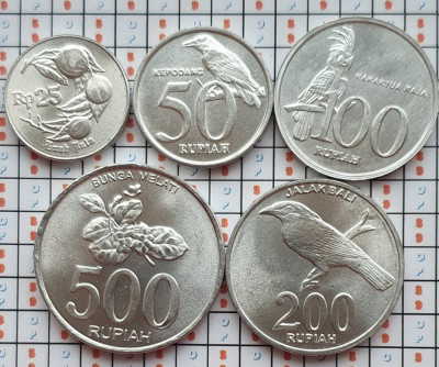 Set 5 monede Indonezia 25, 50, 100, 200, 500 Rupiah 1994 - 2008 UNC - A023 foto
