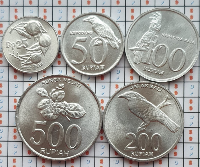 Set 5 monede Indonezia 25, 50, 100, 200, 500 Rupiah 1994 - 2008 UNC - A023